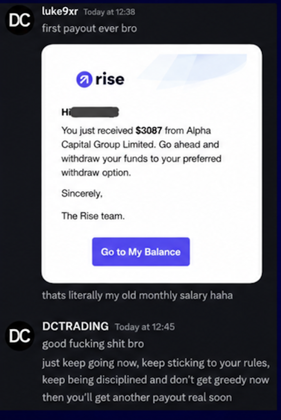 luke9xr: first payout ever — $3,087 from Alpha Capital Group
