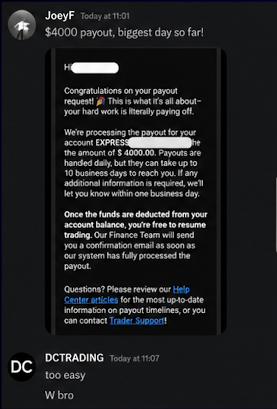 JoeyF: $4,000 payout, biggest day so far