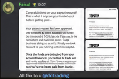 Faisal: Topstep payout request approved — all thanks to DCTrading